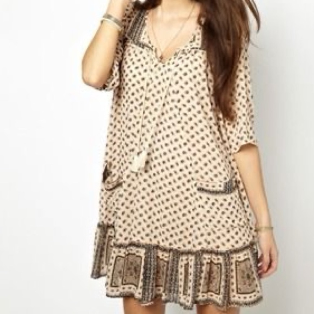 FREE PEOPLE BOHO PENNY LANE TEA COLOR MINI DRESS - Picture 10 of 14